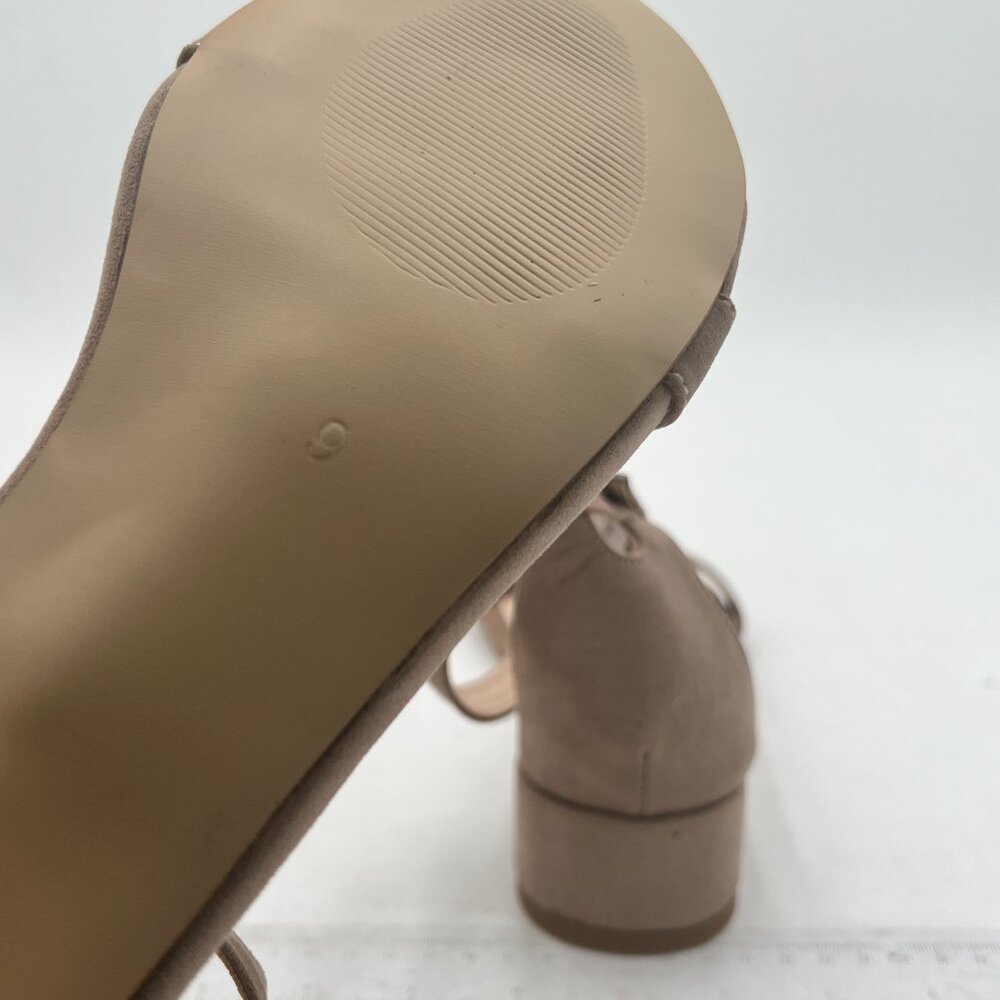 XYD Nude Suede Open Toe Ankle Strap Buckled Low Chunky Heel Dress Sandals - Picture 6 of 8